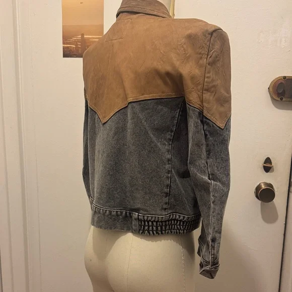 R13 Two-Tone Suede Yoke Denim Jacket - Brown & Gray - Picture 5 of 6